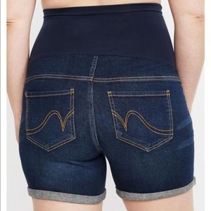 Indigo Blue black jean full panel maternity shorts